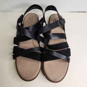 Clarks Collection Declan Black Strappy Sandals 10M